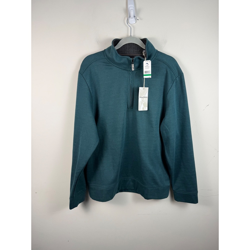 *NWT* Tommy Bahama Mens New Castle Half Zip Pullover Forest Green‎ Herringbone